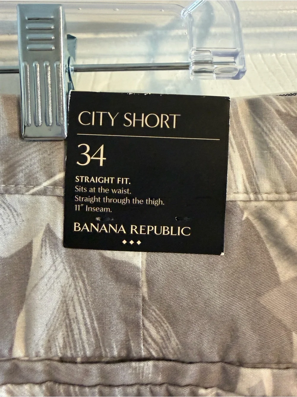 Banana Republic Straight Fit Chino Shorts Mens Grey Tropical Palm Leaf Print